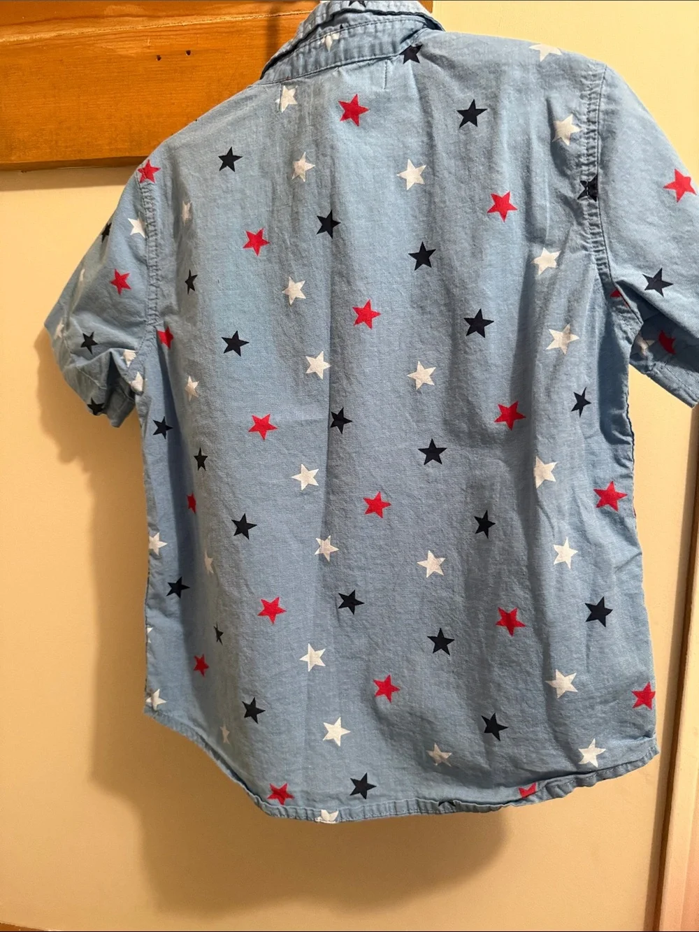 Old Navy Light Blue Short-Sleeve Button-Down Shirt with Red, White & Blue Stars